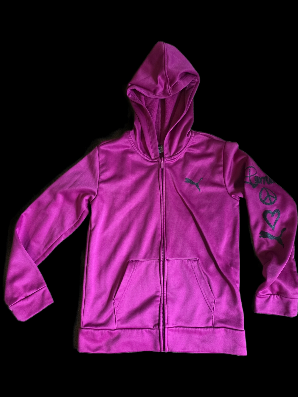 Puma Girls' Bright Pink Hooded Zip Jacket with Sleeve Graphics